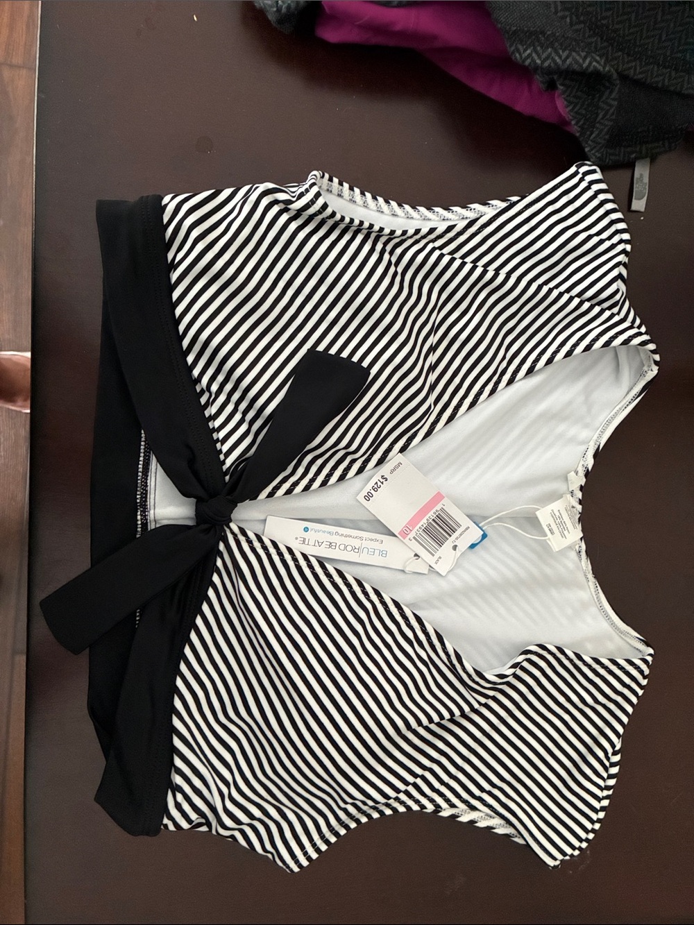 Bleu Rod Beattie Black & White Striped Tie-Front swim top only